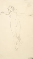 Sketch of Standing Female Nude, Possibly for Moods to Music Mural